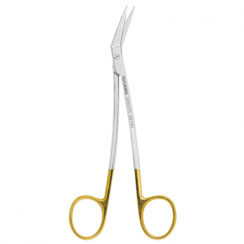 Asa Dental 0310-1TC Locklin ножницы для десны под углом в области лезвия и в области ручки, одно лезвие зубчатое, с твердосплавными вставками и золотистыми ручками, 16,5 см