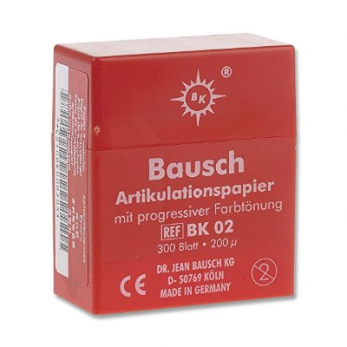 Bausch BK 02 бумага артикуляционная красная 200 мкм, 52 мм x 18 мм, наполняемый контейнер 300 листов
