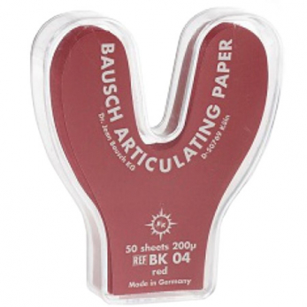 Bausch BK 04 бумага артикуляционная красная 200 мкм, форма подкова, в раздаточном устройстве 50 листов