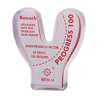 Bausch BK 54 бумага артикуляционная красная 100 мкм, форма подкова, в раздаточном устройстве 50 листов