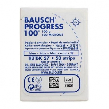 Bausch BK 57 бумага артикуляционная синяя 100 мкм, 52 мм x 18 мм, пластиковый бокс 50 листов