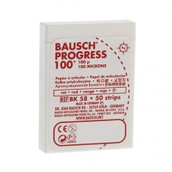 Bausch BK 58 бумага артикуляционная красная 100 мкм, 52 мм x 18 мм, пластиковый бокс 50 листов