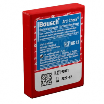 Bausch BK 63 бумага артикуляционная синяя/красная 40 мкм, 52 мм x 20 мм, 200 листов