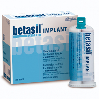 Betasil Vario Implant A-силиконовая слепочная масса в двойном картридже, 2x50 мл, 6 смесительных наконечников
