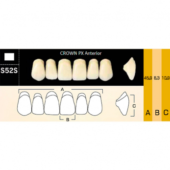 Crown PX Anterior зубы композитные трёхслойные, фронтальные верхние, фасон S52S, цвет D2, 6 шт.