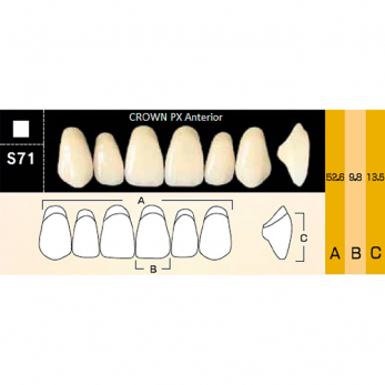 Crown PX Anterior зубы композитные трёхслойные, фронтальные верхние, фасон S71, цвет D3, 6 шт.