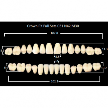 Crown PX Full Sets зубы композитные трёхслойные, полный гарнитур, Crown C51/N42 Efucera M30, цвет A4, 28 шт.