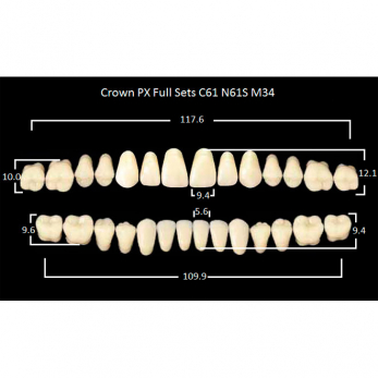 Crown PX Full Sets зубы композитные трёхслойные, полный гарнитур, Crown C61/N61S Efucera M34, цвет B4, 28 шт.
