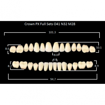 Crown PX Full Sets зубы композитные трёхслойные, полный гарнитур, Crown O41/N32 Efucera M28, цвет C1, 28 шт.