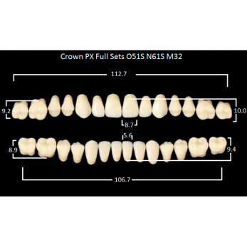 Crown PX Full Sets зубы композитные трёхслойные, полный гарнитур, Crown O51S/N61S Efucera M32, цвет B2, 28 шт.