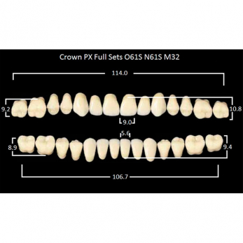 Crown PX Full Sets зубы композитные трёхслойные, полный гарнитур, Crown O61S/N61S Efucera M32, цвет D2, 28 шт.