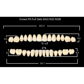 Crown PX Full Sets зубы композитные трёхслойные, полный гарнитур, Crown S41S/N32 Efucera M28, цвет A2, 28 шт.