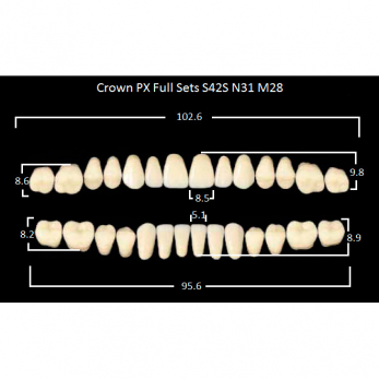 Crown PX Full Sets зубы композитные трёхслойные, полный гарнитур, Crown S42S/N31 Efucera M28, цвет B2, 28 шт.