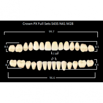 Crown PX Full Sets зубы композитные трёхслойные, полный гарнитур, Crown S43S/N41 Efucera M28, цвет B4, 28 шт.