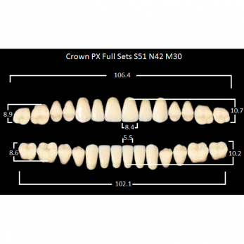 Crown PX Full Sets зубы композитные трёхслойные, полный гарнитур, Crown S51/N42 Efucera M30, цвет A2, 28 шт.