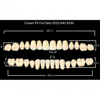 Crown PX Full Sets зубы композитные трёхслойные, полный гарнитур, Crown S52S/N42 Efucera M30, цвет A4, 28 шт.