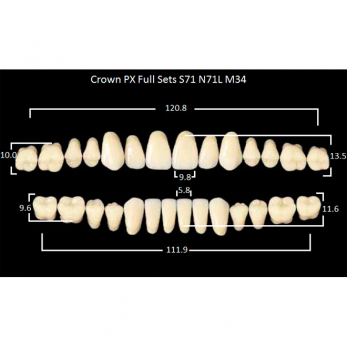 Crown PX Full Sets зубы композитные трёхслойные, полный гарнитур, Crown S71/N71L Efucera M34, цвет A3,5, 28 шт.