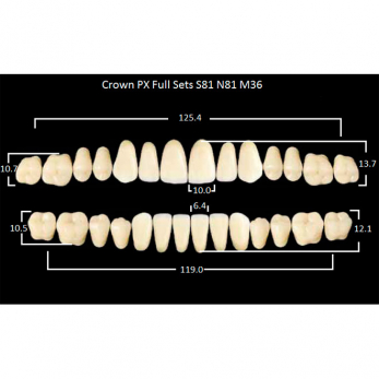 Crown PX Full Sets зубы композитные трёхслойные, полный гарнитур, Crown S81/N81 Efucera M36, цвет B3, 28 шт.