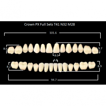 Crown PX Full Sets зубы композитные трёхслойные, полный гарнитур, Crown T41/N32 Efucera M28, цвет A4, 28 шт.