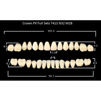 Crown PX Full Sets зубы композитные трёхслойные, полный гарнитур, Crown T41S/N32 Efucera M28, цвет B3, 28 шт.