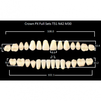 Crown PX Full Sets зубы композитные трёхслойные, полный гарнитур, Crown T51/N42 Efucera M30, цвет D2, 28 шт.