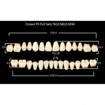 Crown PX Full Sets зубы композитные трёхслойные, полный гарнитур, Crown T61S/N61S Efucera M34, цвет B2, 28 шт.