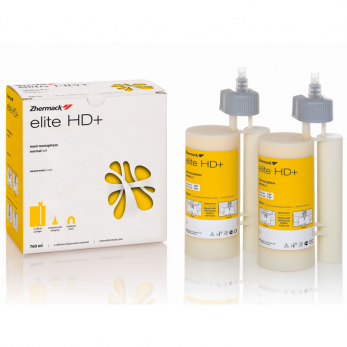 Elite HD+ Maxi Monophase Normal Set А-силикон средней вязкости, 2 картриджа по 380 мл (база + катализатор) + 15 смесительных наконечников + 2 блокиратора