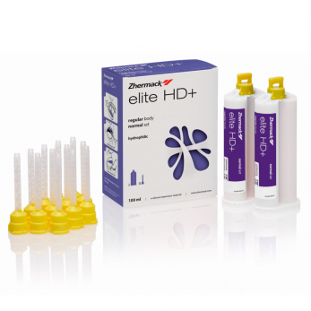 Elite HD+ Regular Body Normal Set A-силикон средней вязкости, 2 картриджа 50 мл (база + катализатор) + 12 желтых смесительных наконечников