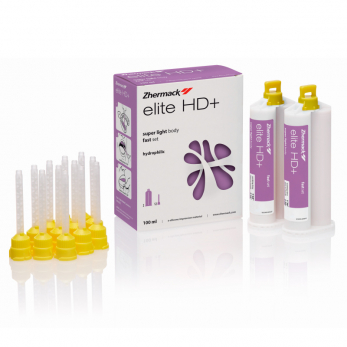 Elite HD+ Super Light Body Fast Set A-силикон низкой вязкости, 2 картриджа 50 мл (база + катализатор) + 12 желтых смесительных наконечников