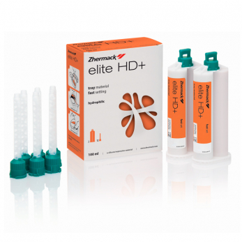 Elite HD+ Tray Material Fast Set A-силикон высокой вязкости, 2 картриджа 50 мл (база + катализатор) + 6 зеленых смесительных наконечников