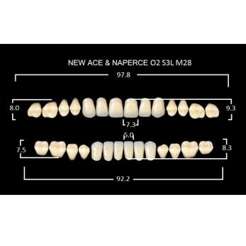 Gloria New Ace & Naperce зубы акриловые двухслойные, полный гарнитур, фасон O2/S3L М28, цвет C3, 28 шт.