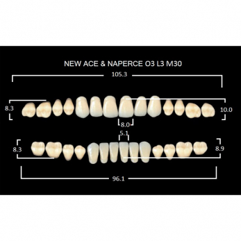 Gloria New Ace & Naperce зубы акриловые двухслойные, полный гарнитур, фасон O3/L3 М30, цвет A4, 28 шт.