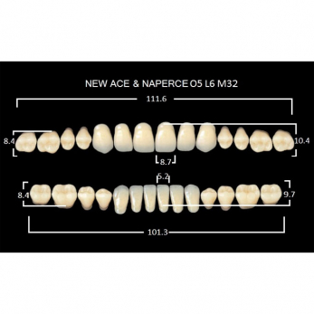 Gloria New Ace & Naperce зубы акриловые двухслойные, полный гарнитур, фасон O5/L6 М32, цвет C2, 28 шт.