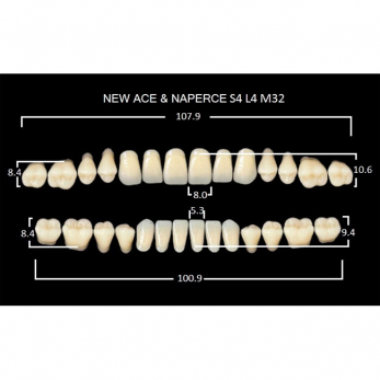Gloria New Ace & Naperce зубы акриловые двухслойные, полный гарнитур, фасон S4/L4 М32, цвет C3, 28 шт.