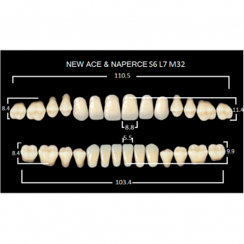 Gloria New Ace & Naperce зубы акриловые двухслойные, полный гарнитур, фасон S6/L7 М32, цвет C3, 28 шт.
