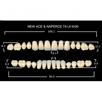 Gloria New Ace & Naperce зубы акриловые двухслойные, полный гарнитур, фасон T4/L4 М30, цвет B2, 28 шт.
