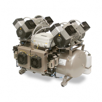 Ekom DK50 2x4VR/110S/M безмасляный компрессор для 8 установок, 6-8 бар, с ресивером 110 л, 430 л/мин, с осушителем, в кожухе, 3x400В