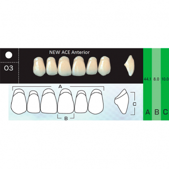 New Ace Anterior зубы акриловые двухслойные, фронтальные верхние, фасон O3, цвет W05, 6 шт.