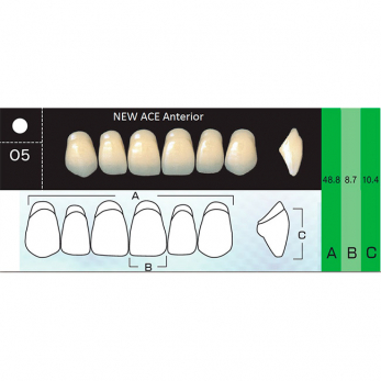 New Ace Anterior зубы акриловые двухслойные, фронтальные верхние, фасон O5, цвет D3, 6 шт.