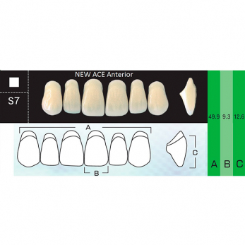 New Ace Anterior зубы акриловые двухслойные, фронтальные верхние, фасон S7, цвет C3, 6 шт.