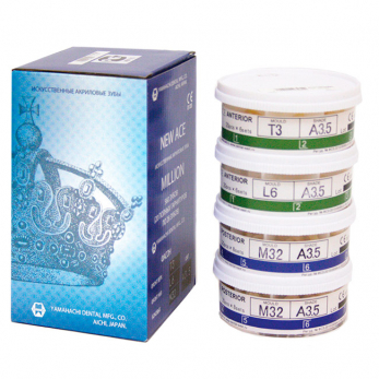 New Ace & Million зубы акриловые двух- и однослойные, 20 полных гарнитуров в боксе, фасон S3/S4L/M30, цвет A3, 560 шт.