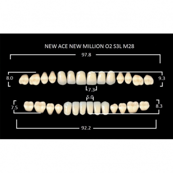New Ace & New Million зубы акриловые двухслойные и однослойные, полный гарнитур, фасон O2/S3L M28, цвет B2, 28 шт.