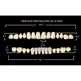 New Ace & New Million зубы акриловые двухслойные и однослойные, полный гарнитур, фасон O3/L3 M30, цвет D2, 28 шт.