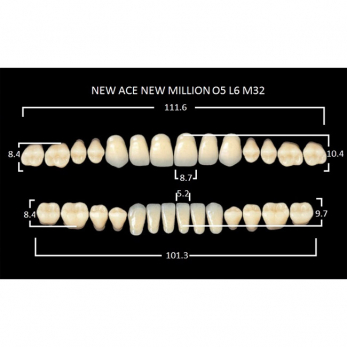 New Ace & New Million зубы акриловые двухслойные и однослойные, полный гарнитур, фасон O5/L6 M32, цвет D4, 28 шт.