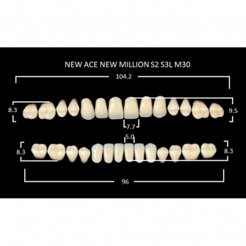 New Ace & New Million зубы акриловые двухслойные и однослойные, полный гарнитур, фасон S2/S3L M30, цвет A2, 28 шт.