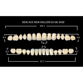 New Ace & New Million зубы акриловые двухслойные и однослойные, полный гарнитур, фасон S4/L4 M32, цвет W05, 28 шт.