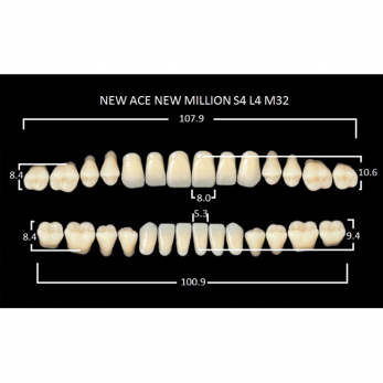New Ace & New Million зубы акриловые двухслойные и однослойные, полный гарнитур, фасон S4/L4 M32, цвет D2, 28 шт.