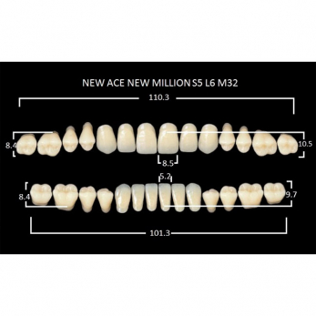 New Ace & New Million зубы акриловые двухслойные и однослойные, полный гарнитур, фасон S5/L6 M32, цвет A1, 28 шт.