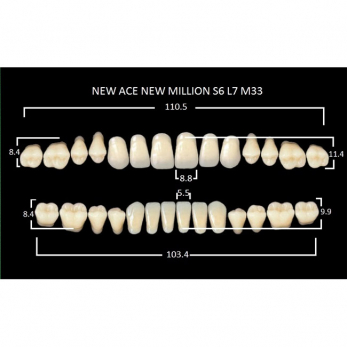 New Ace & New Million зубы акриловые двухслойные и однослойные, полный гарнитур, фасон S6/L7 M32, цвет D2, 28 шт.
