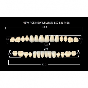 New Ace & New Million зубы акриловые двухслойные и однослойные, полный гарнитур, фасон SS2/S3L M28, цвет A4, 28 шт.